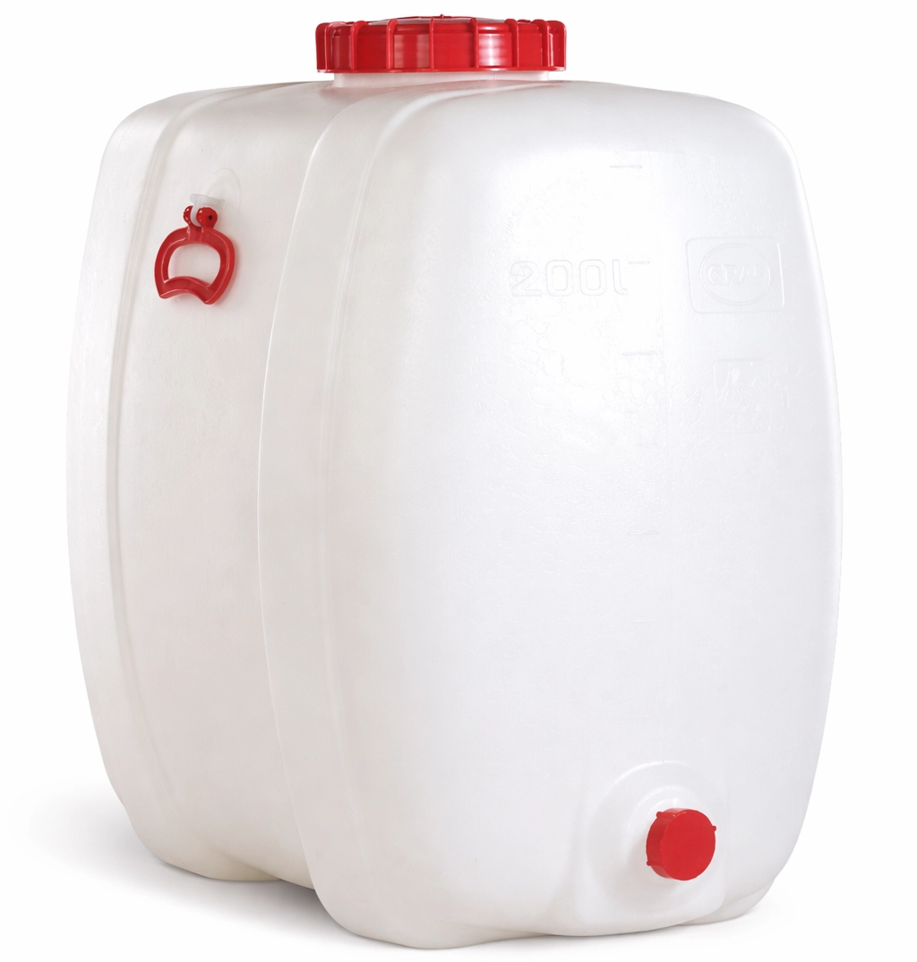 Platzsparendes FVD Weinmostfass mit Gärglocke und Hahn, schlagfest und lebensmittelecht