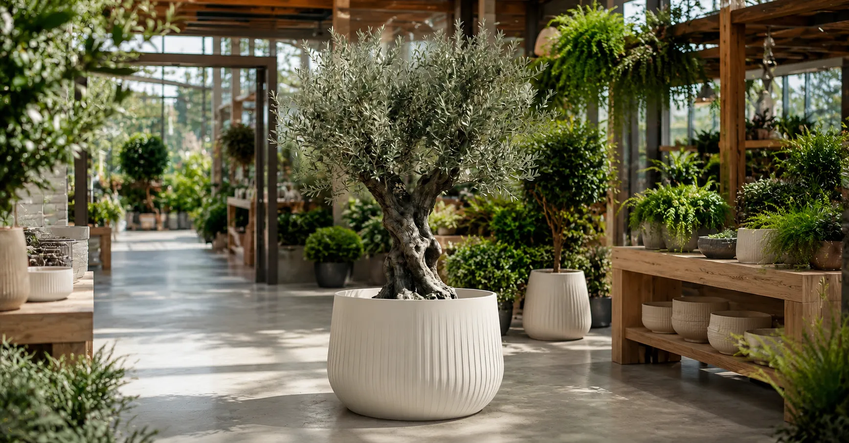 RILIA in Wei&szlig;, Pr&auml;sentation im Gartencenter