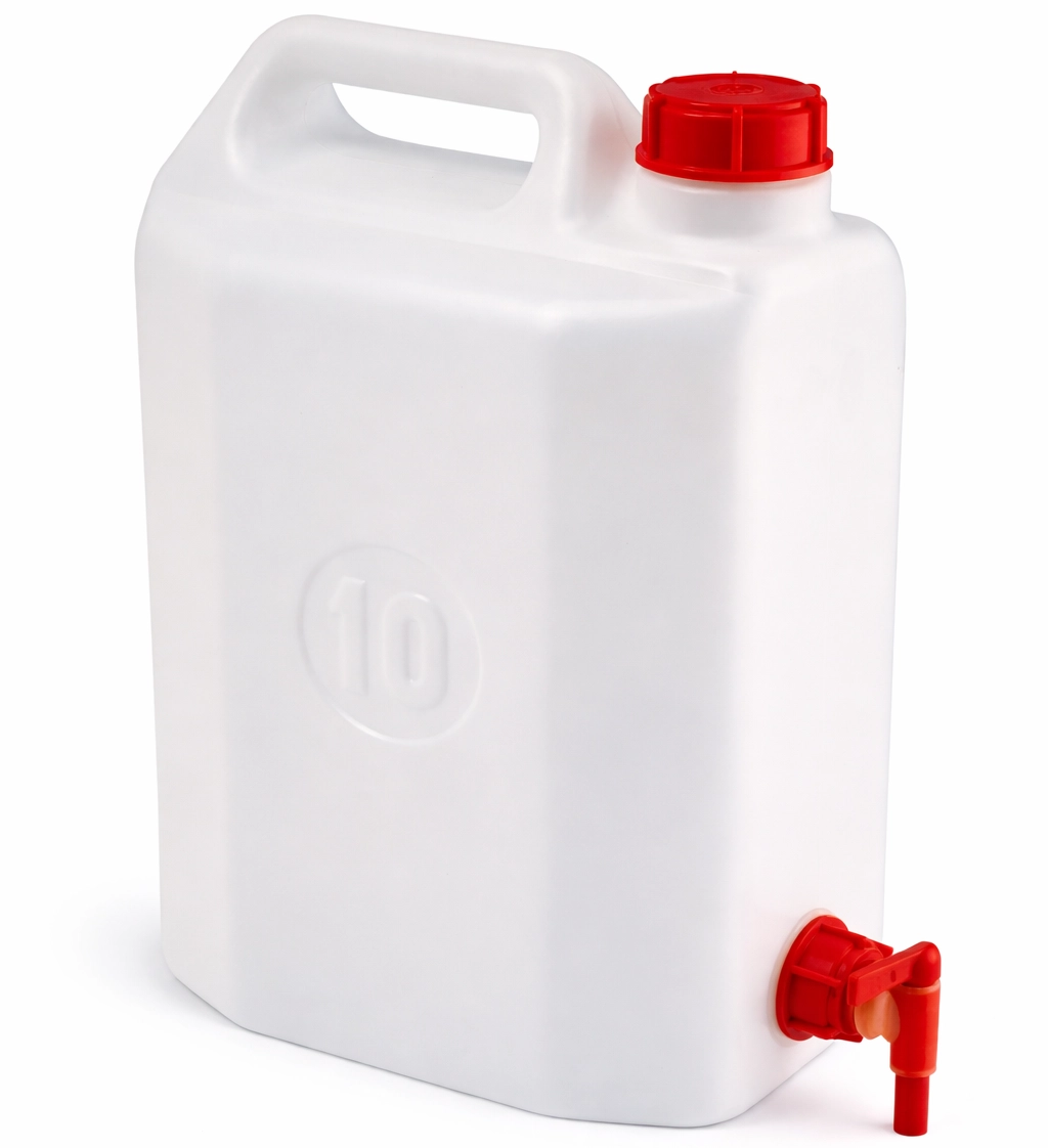 Wasserkanister mit Hahn KAH aus HDPE, 8 mm Auslauf, lebensmittelecht, −20 bis +70 °C